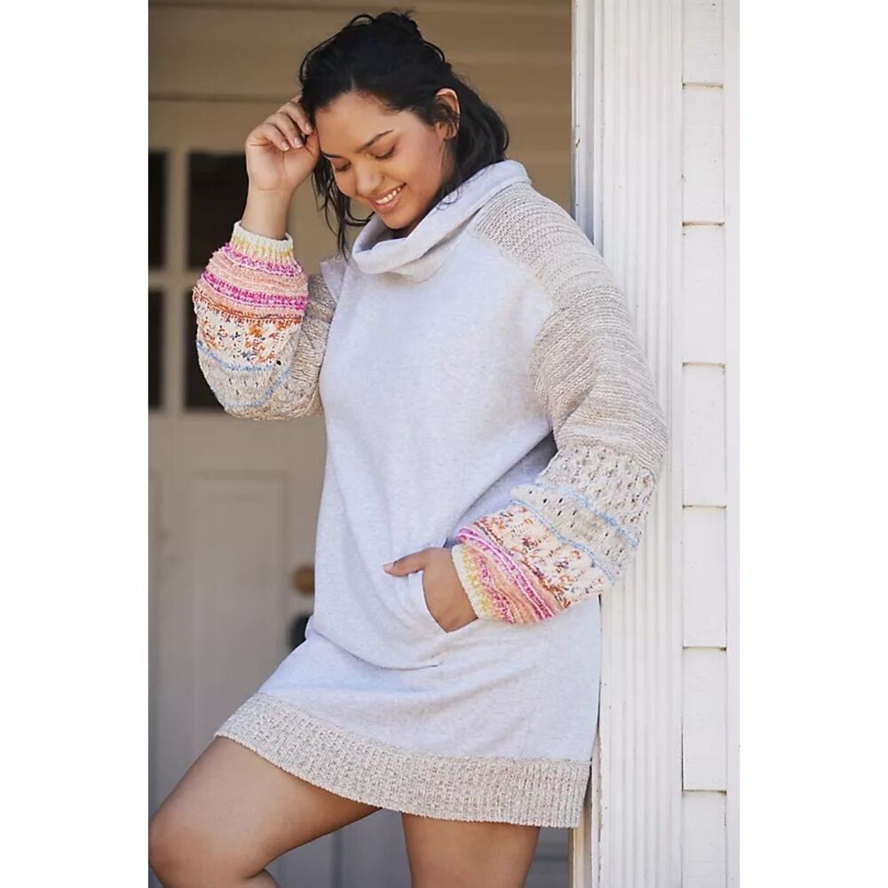 Daily Practice Anthropologie Sweater Dress Knit Sleeve Gray Lounge Women Small